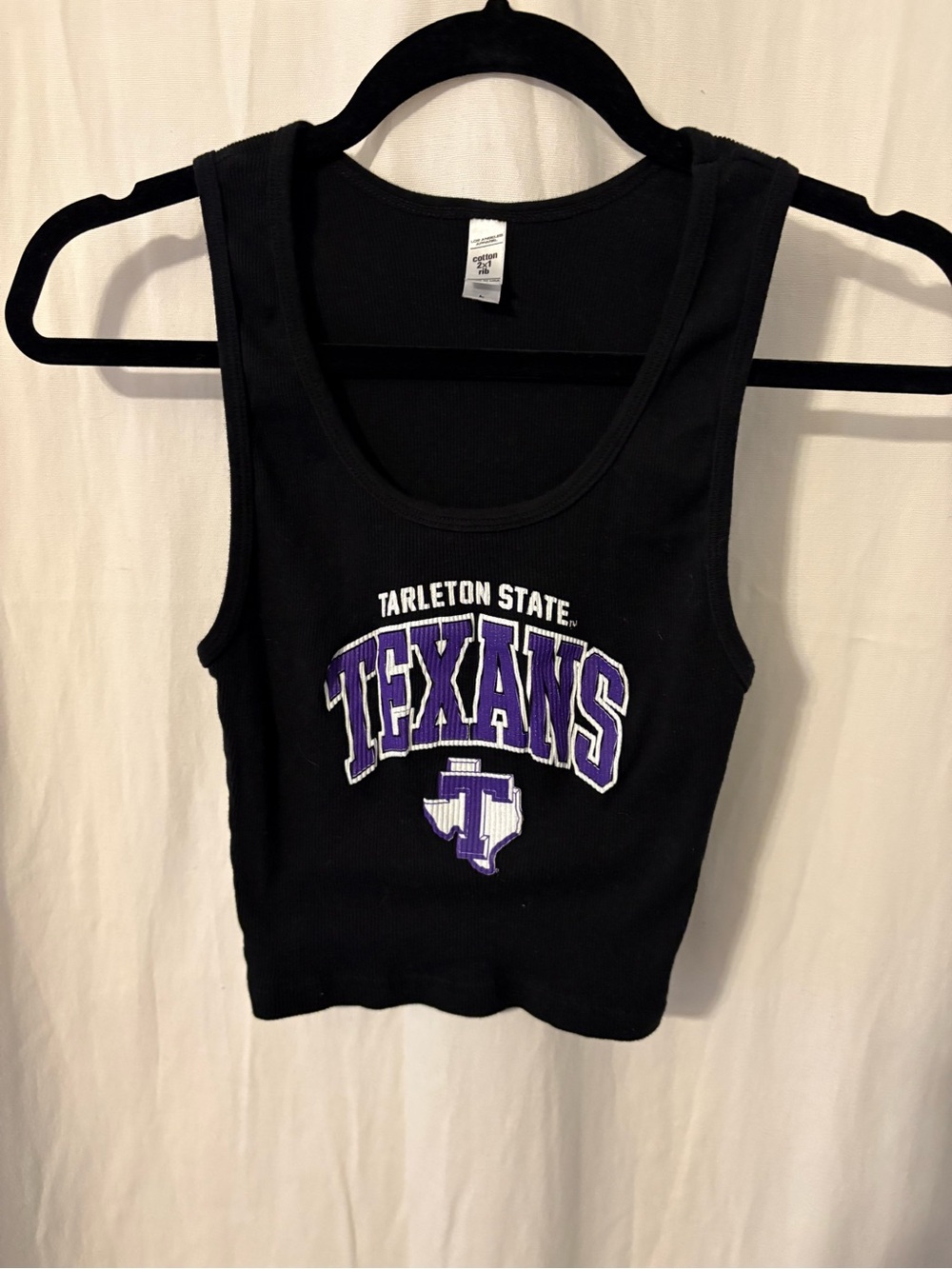 Los Angeles Apparel Black Cropped Tank with Purple Texans Logo